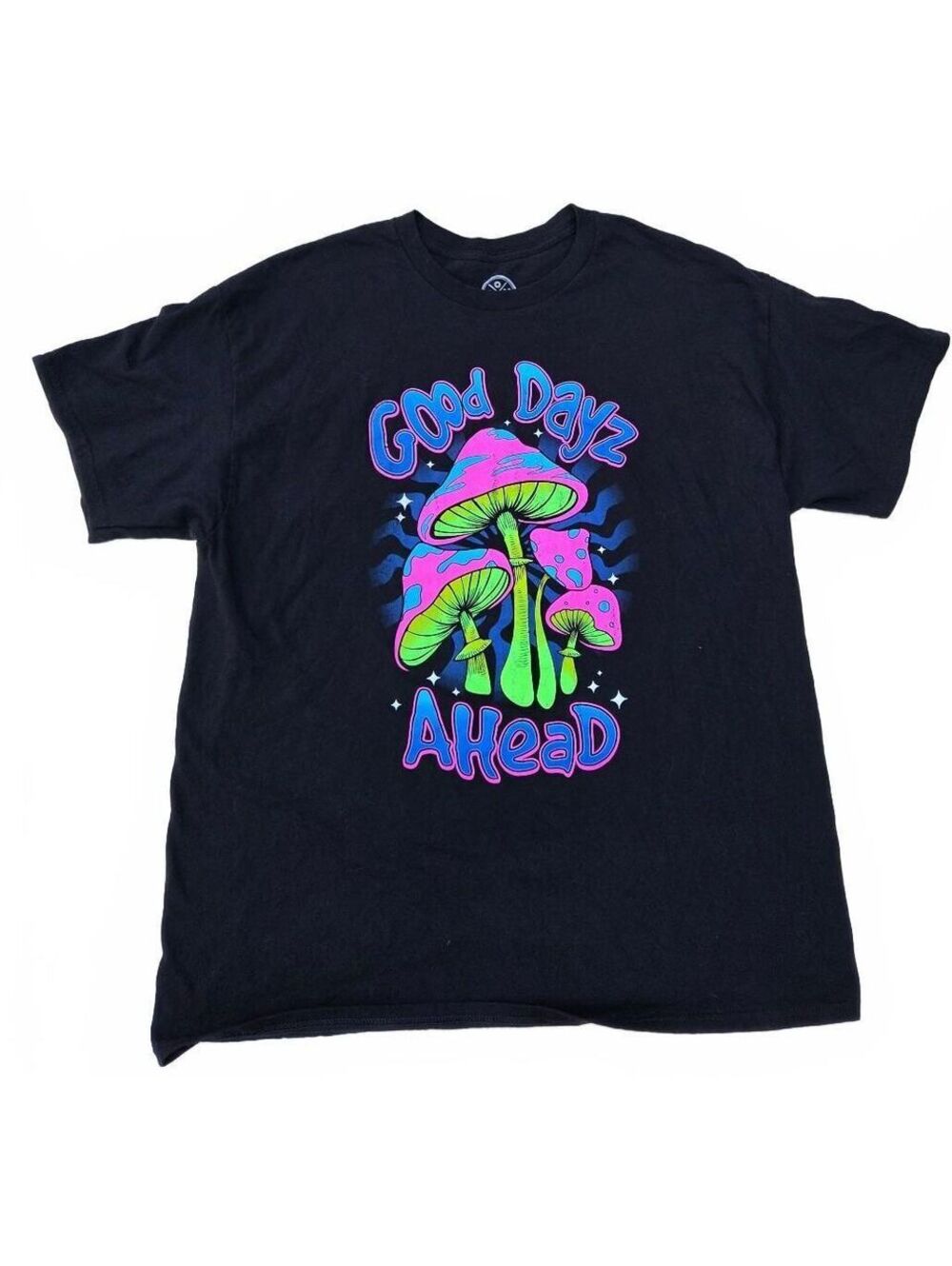 DOM It’s About The Art Good Dayz Ahead Mushroom TShirt XL Black Hippie Neon